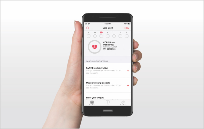 Masimo SafetyNet patient app running on smartphone.